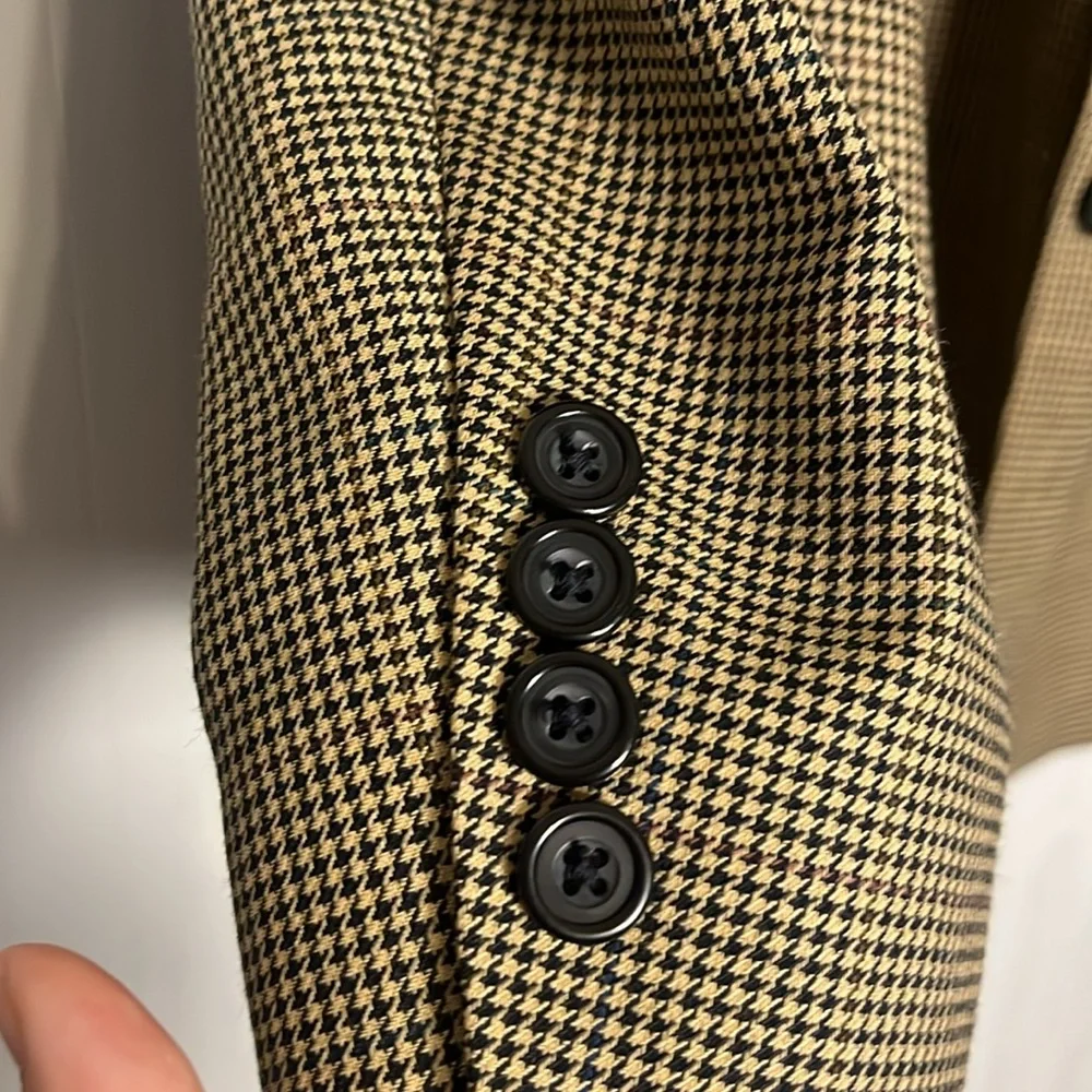 Oscar De La Renta‎ Mens 44R Wool Jacket Brown Houndstooth Dark Academia Blazer